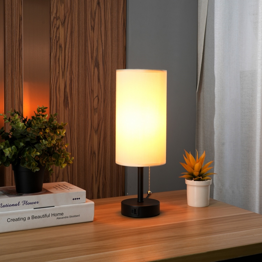 Brilagi - Lampă de masă TABLON cu port USB 1xE27/25W/230V negru/crem