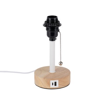 Brilagi - Lampă de masă TABLON cu port USB 1xE27/25W/230V stejar/alb