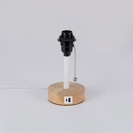Brilagi - Lampă de masă TABLON cu port USB 1xE27/25W/230V stejar/alb