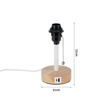 Brilagi - Lampă de masă TABLON cu port USB 1xE27/25W/230V stejar/alb