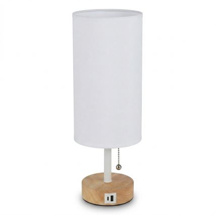 Brilagi - Lampă de masă TABLON cu port USB 1xE27/25W/230V stejar/alb
