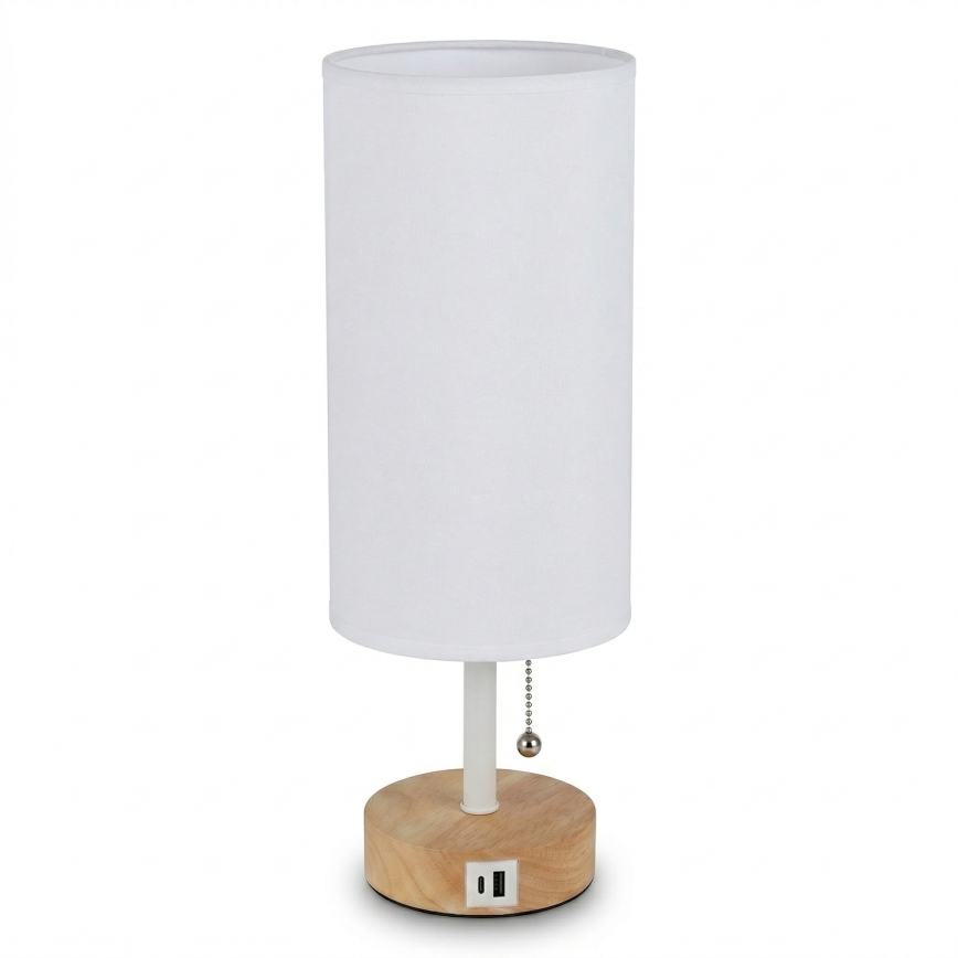 Brilagi - Lampă de masă TABLON cu port USB 1xE27/25W/230V stejar/alb