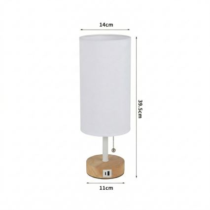 Brilagi - Lampă de masă TABLON cu port USB 1xE27/25W/230V stejar/alb