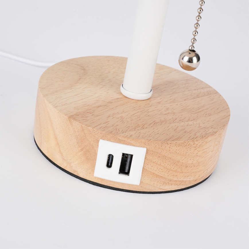 Brilagi - Lampă de masă TABLON cu port USB, 1xE27/25W/230V, stejar/alb/negru