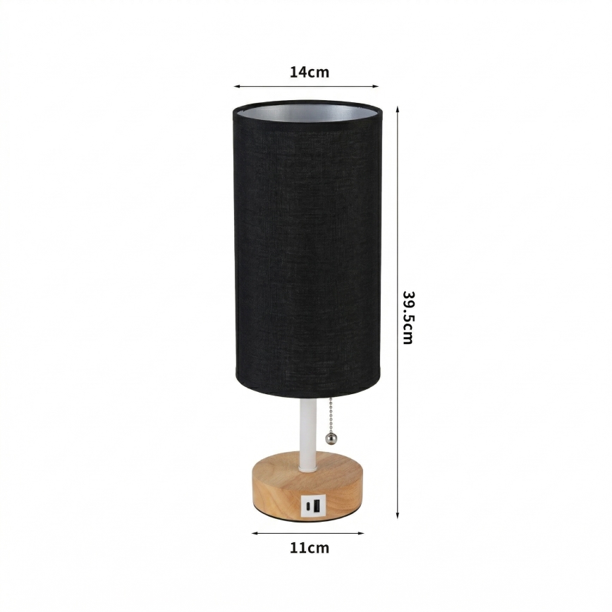Brilagi - Lampă de masă TABLON cu port USB, 1xE27/25W/230V, stejar/alb/negru