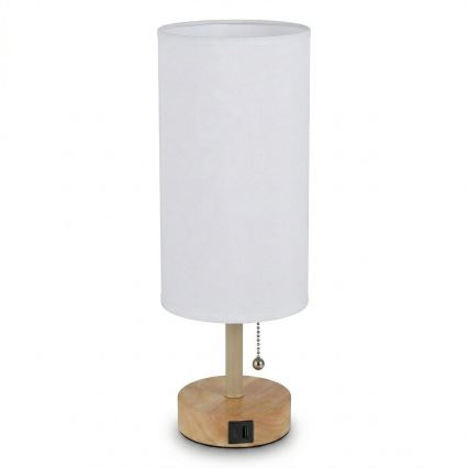 Brilagi - Lampă de masă TABLON cu port USB 1xE27/25W/230V stejar/bej/alb