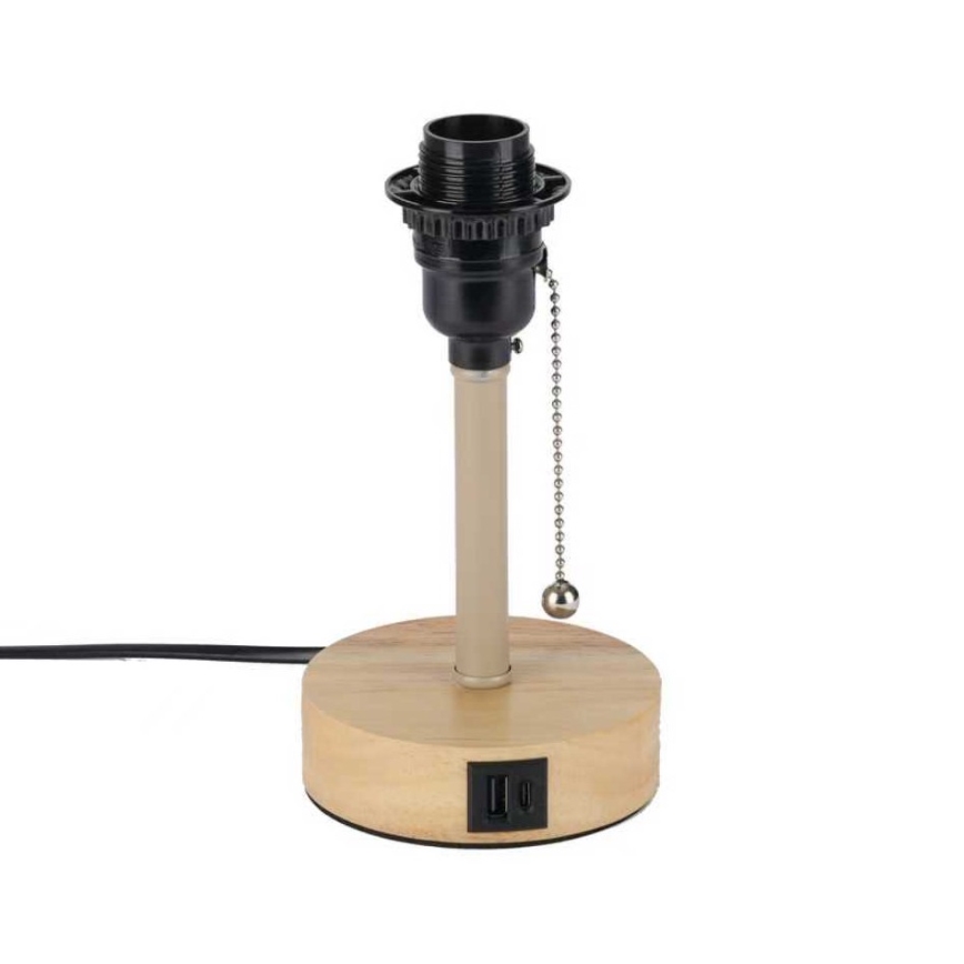 Brilagi - Lampă de masă TABLON cu port USB 1xE27/25W/230V stejar/bej/alb