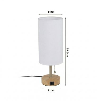 Brilagi - Lampă de masă TABLON cu port USB 1xE27/25W/230V stejar/bej/alb
