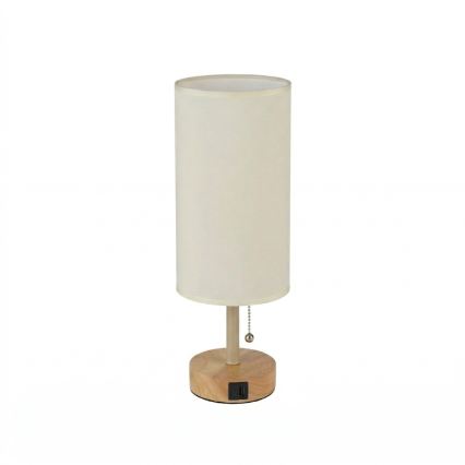 Brilagi - Lampă de masă TABLON cu port USB, 1xE27/25W/230V, stejar/bej/crem