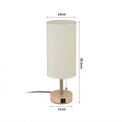 Brilagi - Lampă de masă TABLON cu port USB, 1xE27/25W/230V, stejar/bej/crem