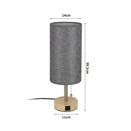 Brilagi - Lampă de masă TABLON cu port USB, 1xE27/25W/230V, stejar/bej/gri