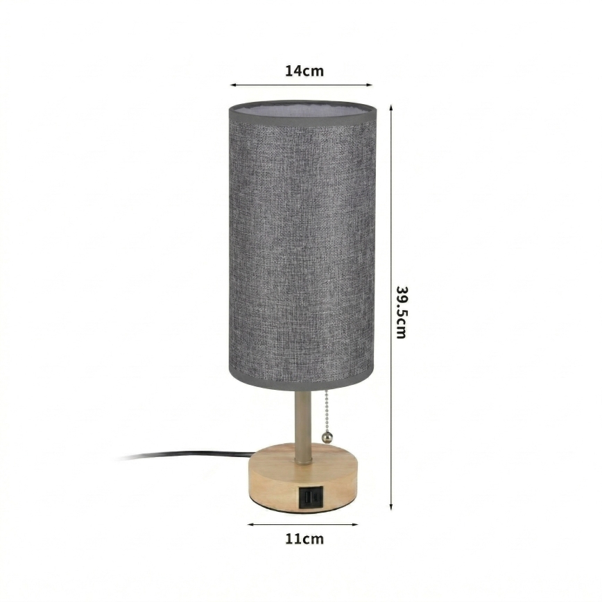 Brilagi - Lampă de masă TABLON cu port USB, 1xE27/25W/230V, stejar/bej/gri