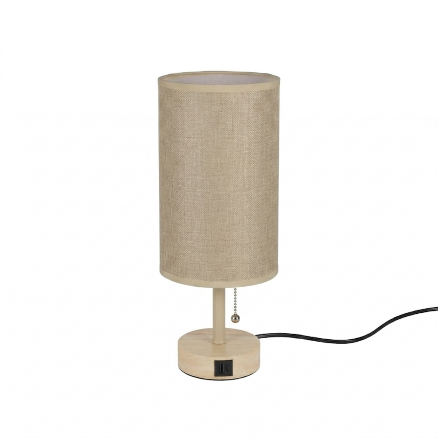 Brilagi - Lampă de masă TABLON cu port USB 1xE27/25W/230V stejar/bej