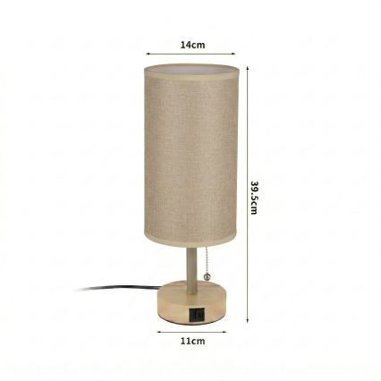 Brilagi - Lampă de masă TABLON cu port USB 1xE27/25W/230V stejar/bej