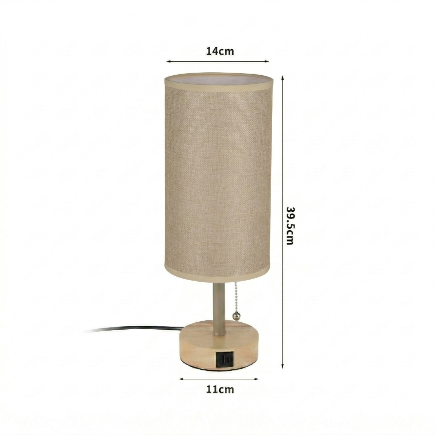 Brilagi - Lampă de masă TABLON cu port USB 1xE27/25W/230V stejar/bej