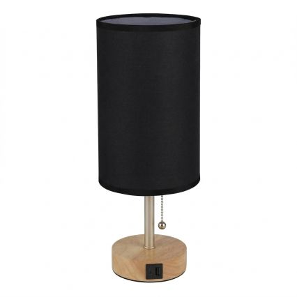 Brilagi - Lampă de masă TABLON cu port USB, 1xE27/25W/230V, stejar/bej/negru