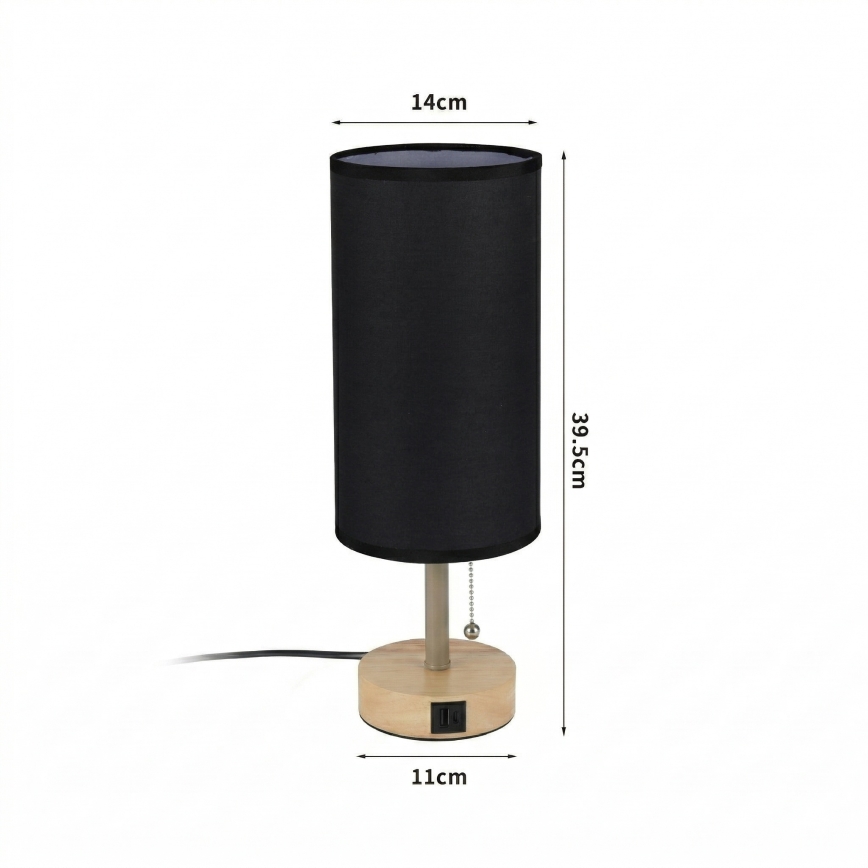 Brilagi - Lampă de masă TABLON cu port USB, 1xE27/25W/230V, stejar/bej/negru