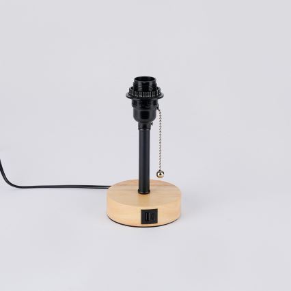 Brilagi - Lampă de masă TABLON cu port USB, 1xE27/25W/230V, stejar/negru/crem