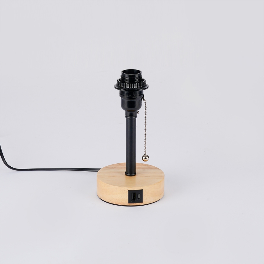 Brilagi - Lampă de masă TABLON cu port USB, 1xE27/25W/230V, stejar/negru/crem