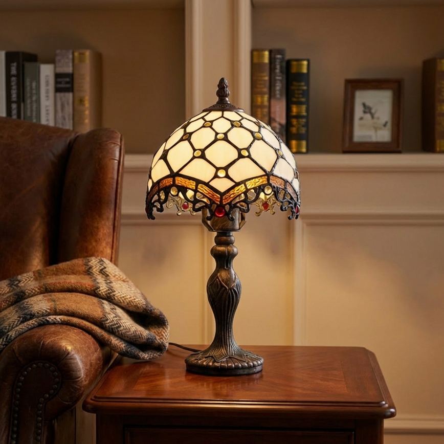 Brilagi - Lampă de masă Tiffany cu vitralii, ivoriu, 1xE27/60W/230V