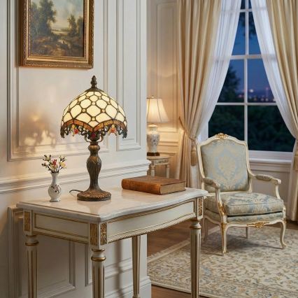 Brilagi - Lampă de masă Tiffany cu vitralii, ivoriu, 1xE27/60W/230V