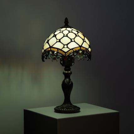 Brilagi - Lampă de masă Tiffany cu vitralii, ivoriu, 1xE27/60W/230V