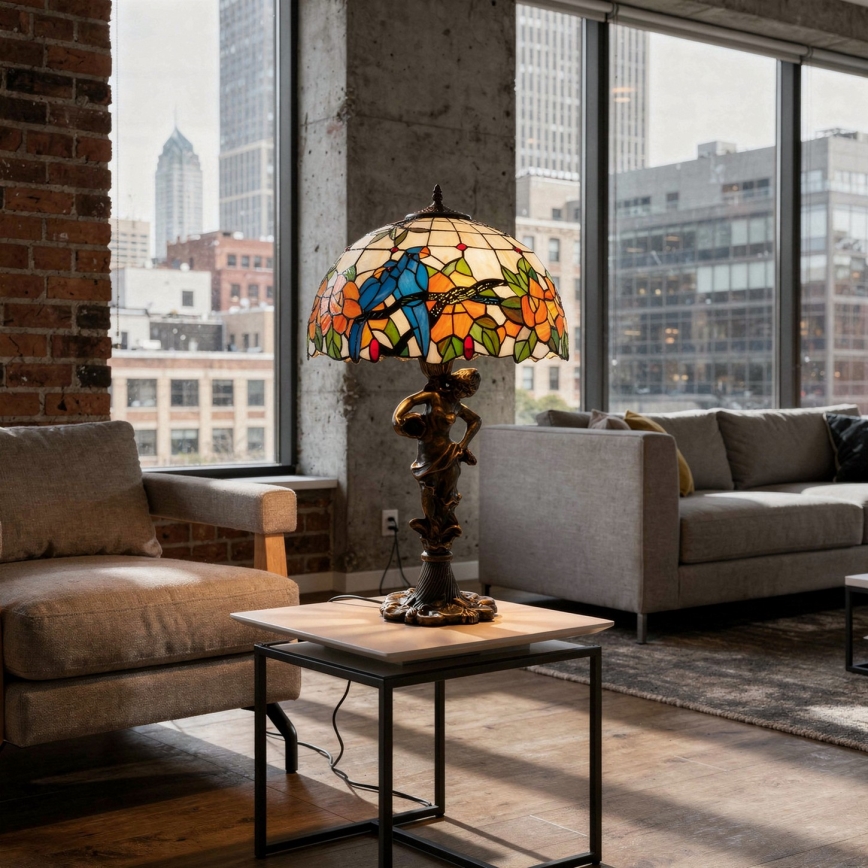 Brilagi - Lampă de masă Tiffany cu vitralii JUNGLE, 1xE27/60W/230V