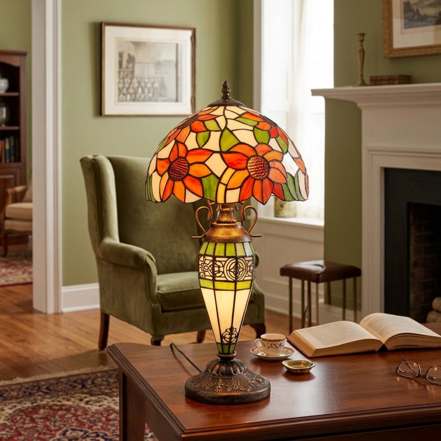 Brilagi - Lampă de masă Tiffany din vitralii SUNFLOWER 1xE27/60W/230V + 1xE14/40W