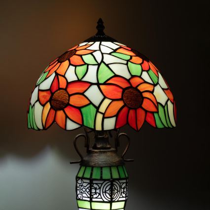 Brilagi - Lampă de masă Tiffany din vitralii SUNFLOWER 1xE27/60W/230V + 1xE14/40W