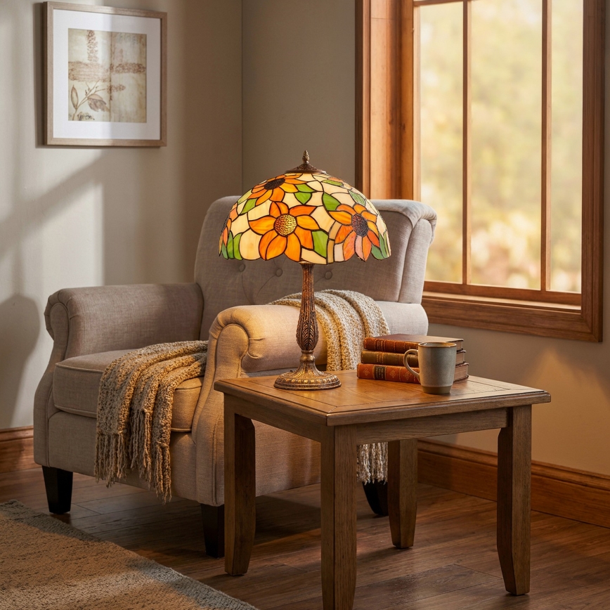 Brilagi - Lampă de masă Tiffany din vitralii SUNFLOWER 2xE27/60W/230V