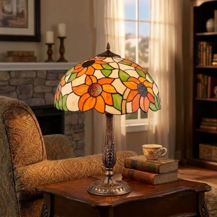 Brilagi - Lampă de masă Tiffany din vitralii SUNFLOWER 2xE27/60W/230V
