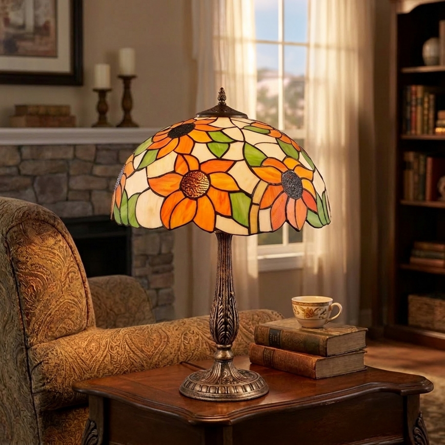 Brilagi - Lampă de masă Tiffany din vitralii SUNFLOWER 2xE27/60W/230V