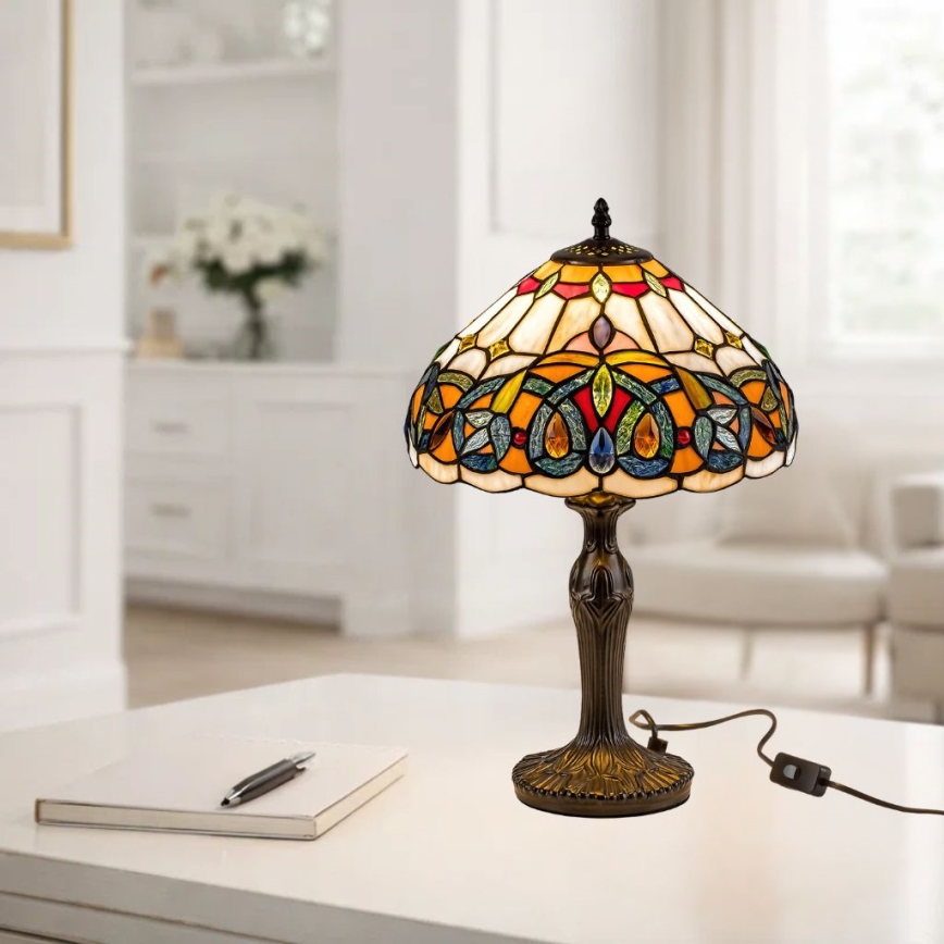 Brilagi - Lampă de masă Tiffany LUISA, abajur din vitralii, 1xE27/40W/230V