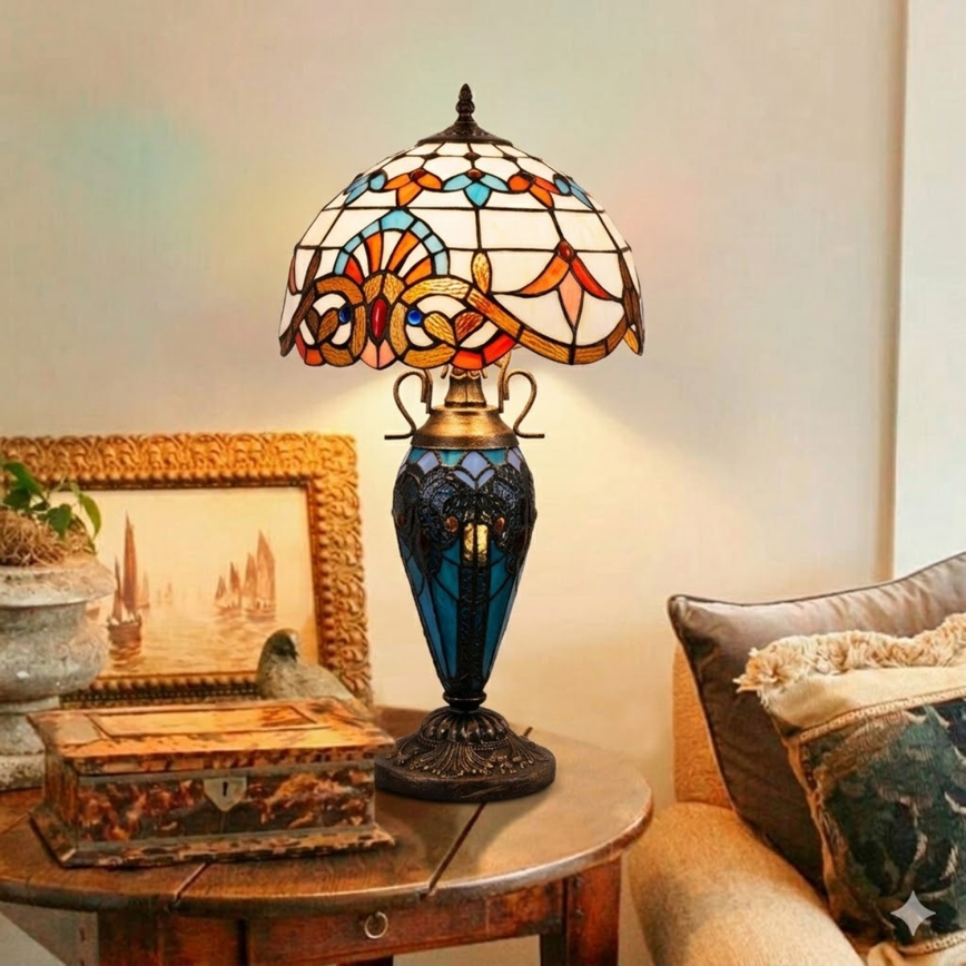 Brilagi - Lampă de masă Tiffany MIRABELLA, cu vitralii, 1xE27/60W/230V + 1xE14/40W