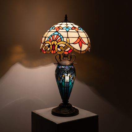 Brilagi - Lampă de masă Tiffany MIRABELLA, cu vitralii, 1xE27/60W/230V + 1xE14/40W