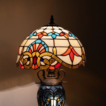 Brilagi - Lampă de masă Tiffany MIRABELLA, cu vitralii, 1xE27/60W/230V + 1xE14/40W