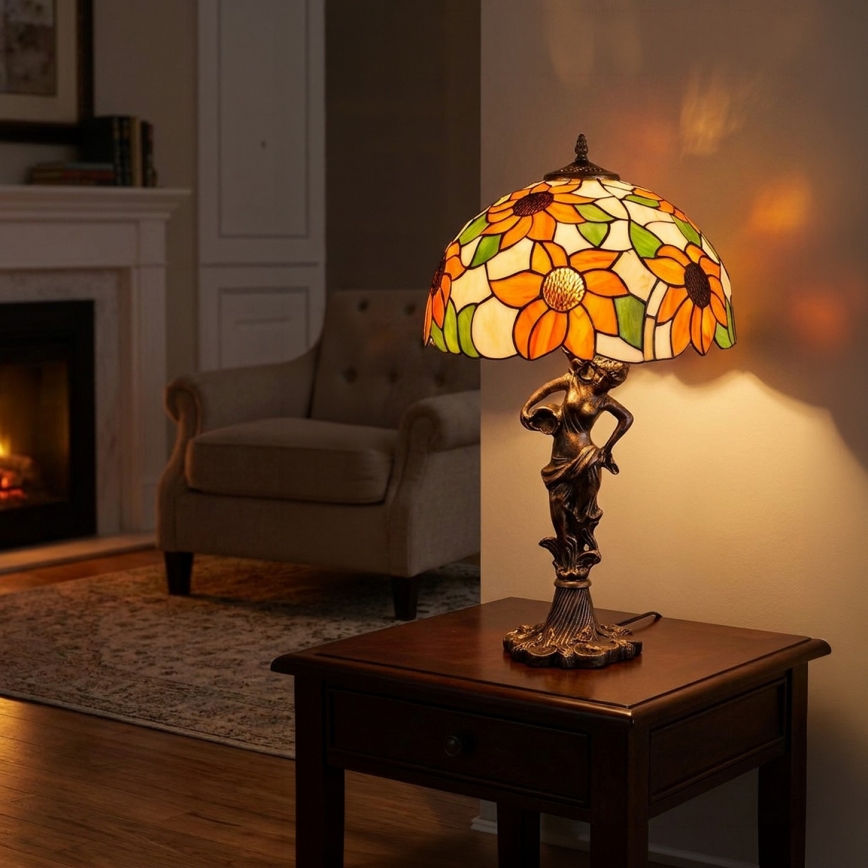 Brilagi - Lampă de masă Tiffany SUNFLOWER cu vitralii 1xE27/60W/230V