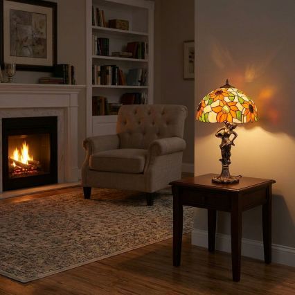 Brilagi - Lampă de masă Tiffany SUNFLOWER cu vitralii 1xE27/60W/230V
