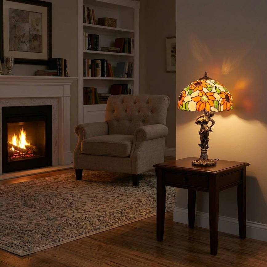 Brilagi - Lampă de masă Tiffany SUNFLOWER cu vitralii 1xE27/60W/230V