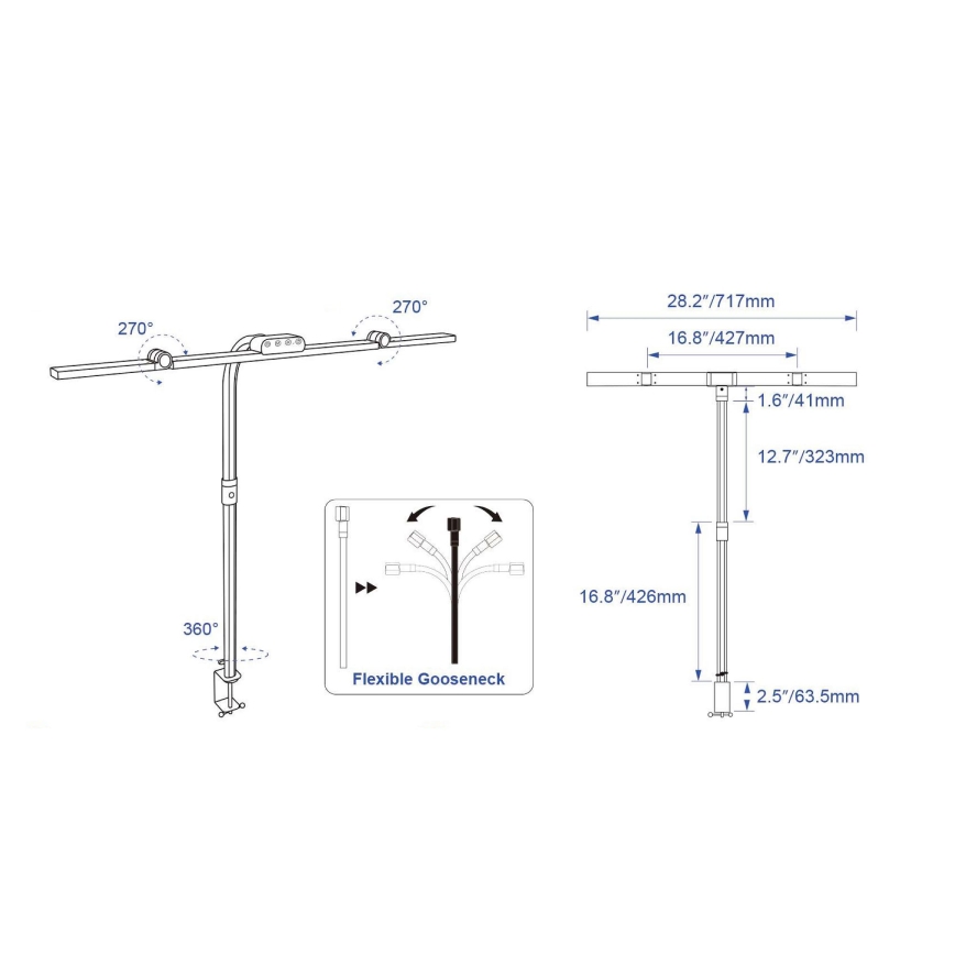 Brilagi - Lampă de birou LED cu reglare tactilă și clemă VARIO LED/24W/230V 3000-6500K CRI 92 neagră