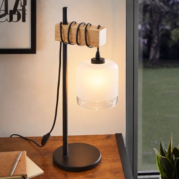 BRILAGI - Lampă de masă WOOD GLASS 1xE27/40W/230V maro/negru/alb