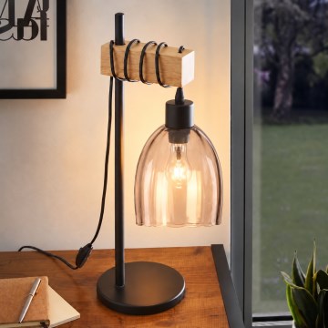 BRILAGI - Lampă de masă WOOD GLASS 1xE27/40W/230V maro/negru/bej fumuriu