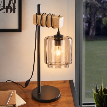 BRILAGI - Lampă de masă WOOD GLASS 1xE27/40W/230V maro/negru/bej fumuriu