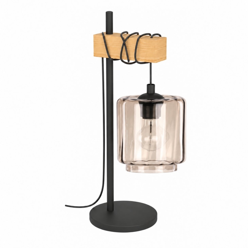 BRILAGI - Lampă de masă WOOD GLASS 1xE27/40W/230V maro/negru/bej fumuriu