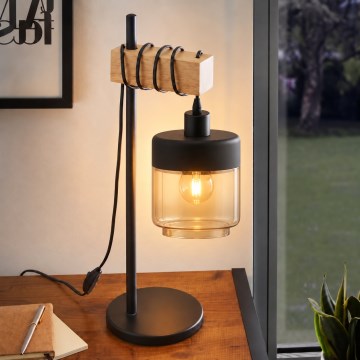 BRILAGI - Lampă de masă WOOD GLASS 1xE27/40W/230V maro/negru/bej fumuriu