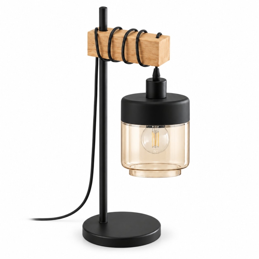 BRILAGI - Lampă de masă WOOD GLASS 1xE27/40W/230V maro/negru/bej fumuriu