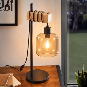 BRILAGI - Lampă de masă WOOD GLASS 1xE27/40W/230V maro/negru/maro fumuriu