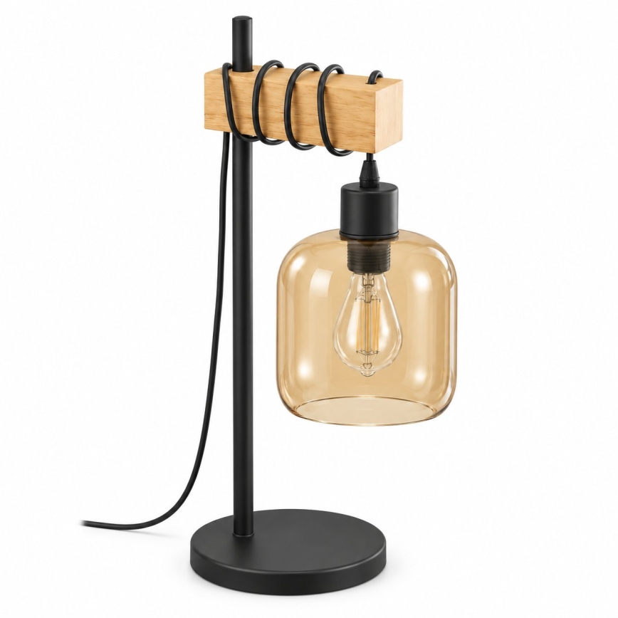 BRILAGI - Lampă de masă WOOD GLASS 1xE27/40W/230V maro/negru/maro fumuriu