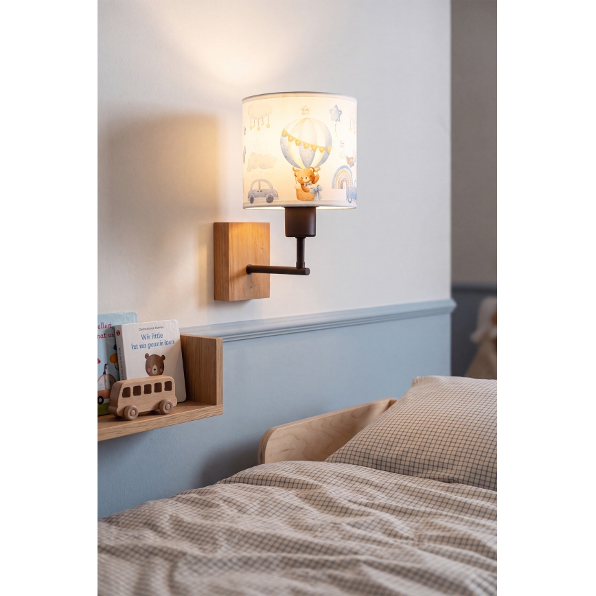 Brilagi - Lampă de perete pentru copii BOBO WOOD 1xE27/25W/230V stejar/negru/alb/albastru/ursuleți