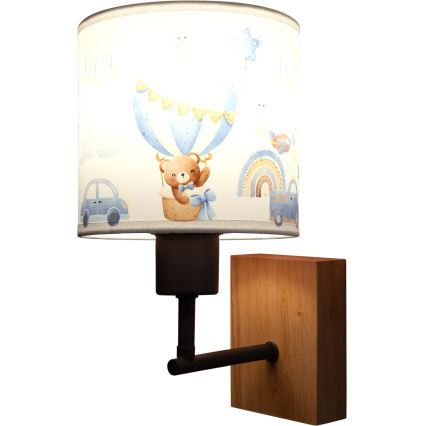 Brilagi - Lampă de perete pentru copii BOBO WOOD 1xE27/25W/230V stejar/negru/alb/albastru/ursuleți